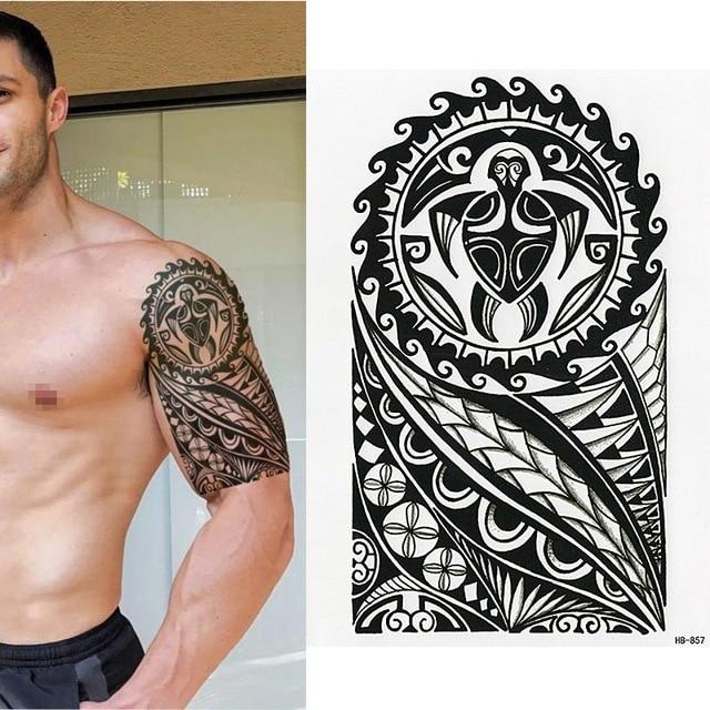 TRIBAL TEMPORARY TATTOO, MAORI TURTLE, POLYNESIAN, BLACK, MENS, WOMENS