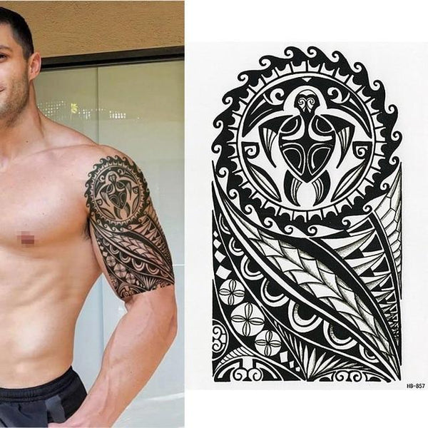 TRIBAL TEMPORARY TATTOO, MAORI TURTLE, POLYNESIAN, BLACK, MENS, WOMENS