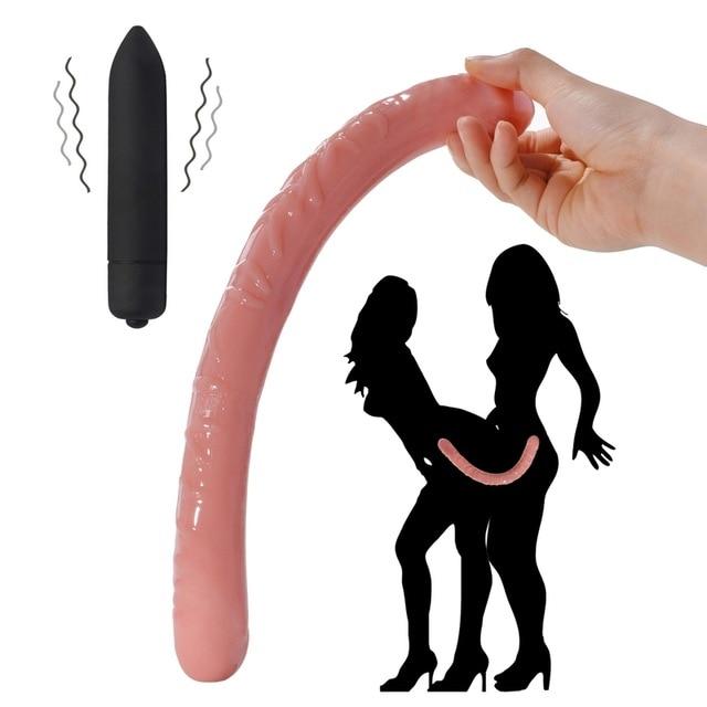Long Realistic Dildo Double Ended Fake Jelly Penis Erotic with 10 Speed Bullet Vibrator for Women Lesbian Butt Plug Sex Shop