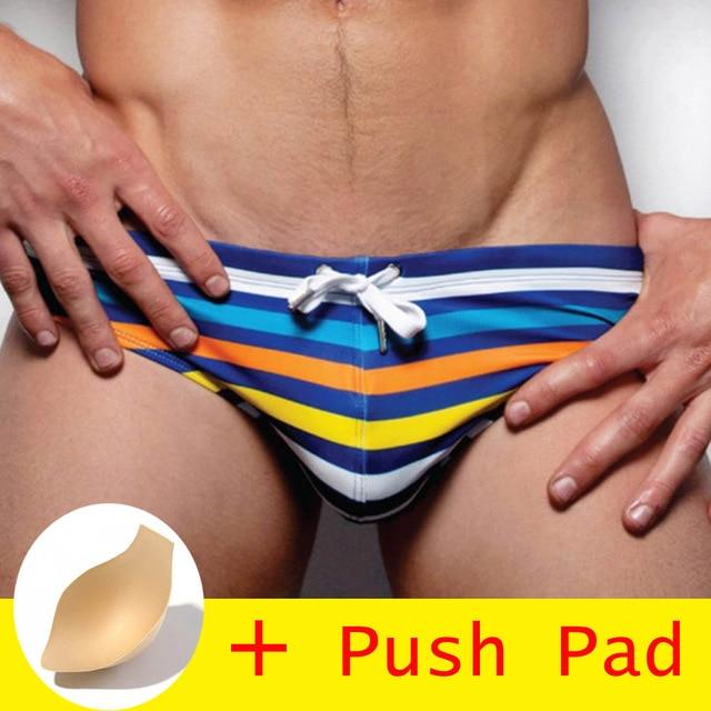 17 Styles Hot Sell Swimwear Men Brief With Pad Low Waist Sexy Swimsuit Waterproof Swimming Trunks Men Swim Shorts Sunga 2018 New