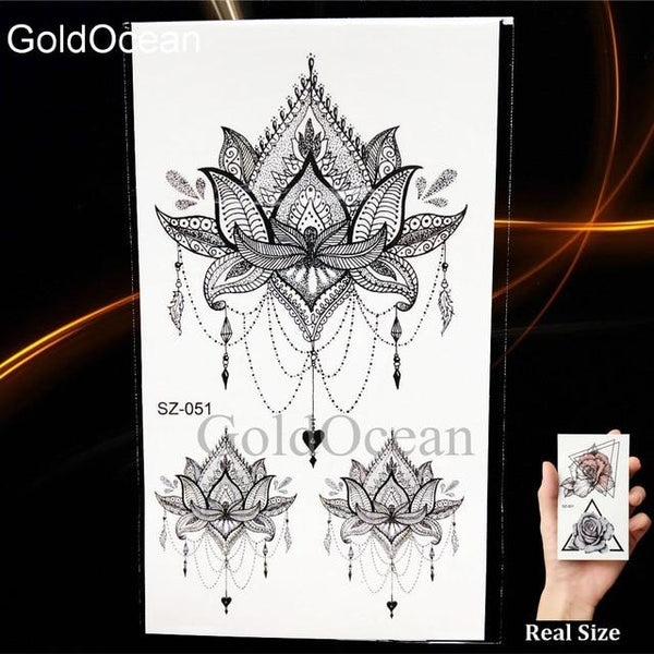 Black Small Paw Temporary Tattoo Women Body Arm Henna Lotus Pendant Tattoo Stickers Girls Fashion Ankle Unicorn Fake Tatoos DIY