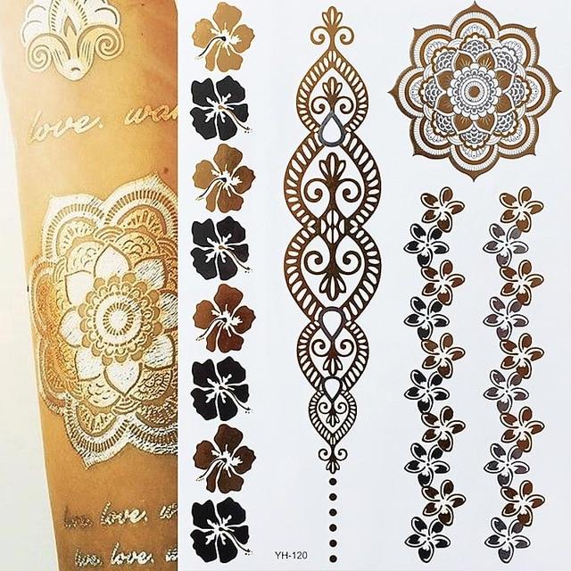 Hot Flash Metallic Waterproof Temporary Tattoo Gold Silver Tatoo Women Henna Flower Taty Design Tattoo Sticker