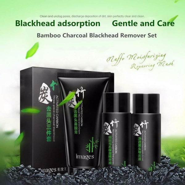 Bamboo Charcoal Black Mask Face Care Deep Cleansing Purifying Blackhead 3 Steps Black Head Remover Acne Nose Mask