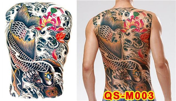 New Designs 48*35 cm Large Black Carp Tattoos Men & Women Waterproof Big Temporary Tattoo Stickers Full Back Body Fake Tattoo