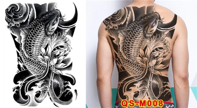 New Designs 48*35 cm Large Black Carp Tattoos Men & Women Waterproof Big Temporary Tattoo Stickers Full Back Body Fake Tattoo