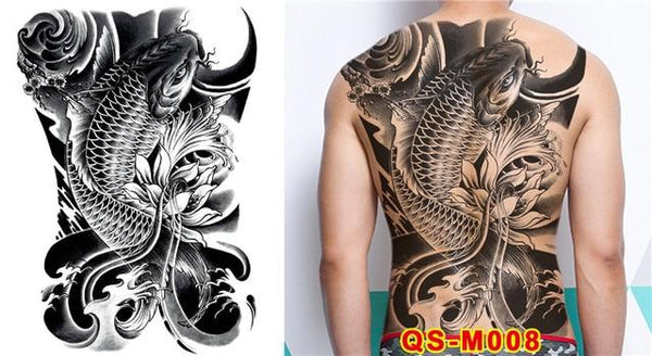 New Designs 48*35 cm Large Black Carp Tattoos Men & Women Waterproof Big Temporary Tattoo Stickers Full Back Body Fake Tattoo