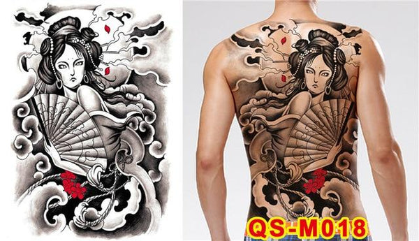 New Designs 48*35 cm Large Black Carp Tattoos Men & Women Waterproof Big Temporary Tattoo Stickers Full Back Body Fake Tattoo