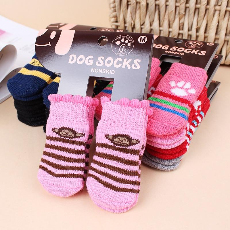 4 pieces/copies Random color Pet Knits Socks Cute Cartoon Anti Slip Skid Socks For Small Dogs 4pcs Warm Puppy Pet Dog Shoes Soft