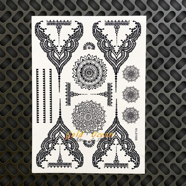25 Styles Black Ink Henna Temporary Tattoo Sticker Fake Flower Pendants Arm Hand Tatoo Paste Waterproof Body Art Tattoo Stickers