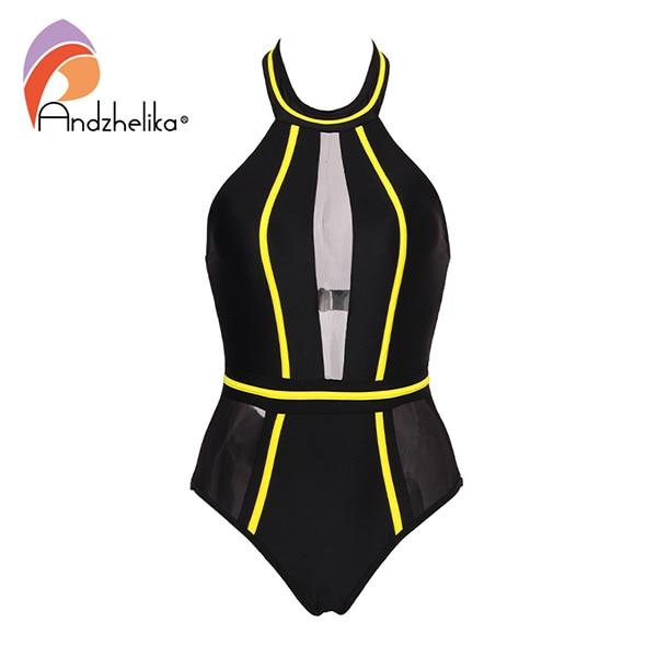 Andzhelika Sexy One-Piece Swimsuit Mesh Patchwork Swimwear Strapless Girl Backless Bodysuit Summer Bathing Suit Monokini AK75064