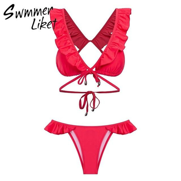 Bandage micro bikini set 2018 Push up sexy swimsuit female Solid ruffle swimwear Brazilian bathing suit summer bathers biquini