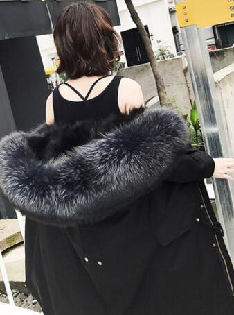 Large Real Raccoon Dog Fur Collar Hooded Women's Natural Fox Fur Lined Coats Outerwear Female Warm Winter Fur Jackets Plus Size