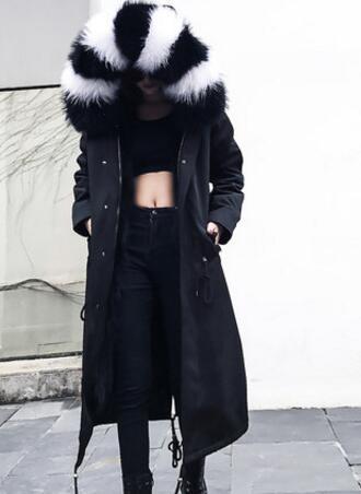Large Real Raccoon Dog Fur Collar Hooded Women's Natural Fox Fur Lined Coats Outerwear Female Warm Winter Fur Jackets Plus Size