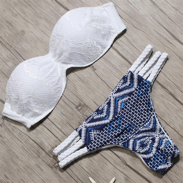 2018 Sexy Solid Bikini New Patchwork Swimsuit Women Lace Scallop Edge Bandeau Bikini Set Swimwear Female Summer Bathing Suits