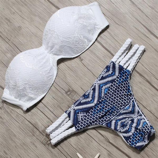 2018 Sexy Solid Bikini New Patchwork Swimsuit Women Lace Scallop Edge Bandeau Bikini Set Swimwear Female Summer Bathing Suits