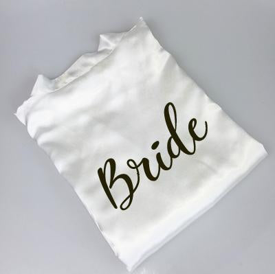 C&Fung new bride bridesmaid robe with white black letters mother sister of the bride wedding gift bathrobe kimono satin robes