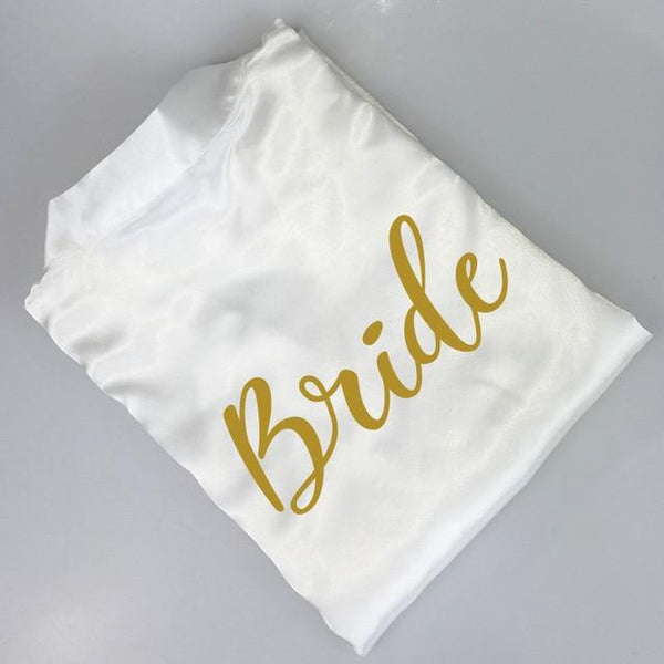 C&Fung new bride bridesmaid robe with white black letters mother sister of the bride wedding gift bathrobe kimono satin robes