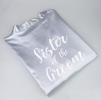 C&Fung new bride bridesmaid robe with white black letters mother sister of the bride wedding gift bathrobe kimono satin robes