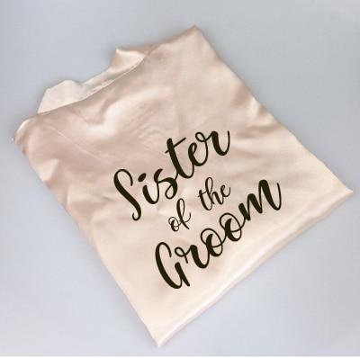 C&Fung new bride bridesmaid robe with white black letters mother sister of the bride wedding gift bathrobe kimono satin robes