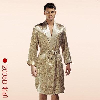 Brand Luxury Silk Robe Men Long-sleeved Robe Printed Bathrobe Male 100% Silk Kimono Sleepwear Gown Home Furnishing large code