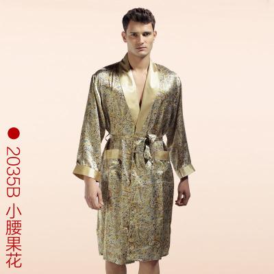 Brand Luxury Silk Robe Men Long-sleeved Robe Printed Bathrobe Male 100% Silk Kimono Sleepwear Gown Home Furnishing large code
