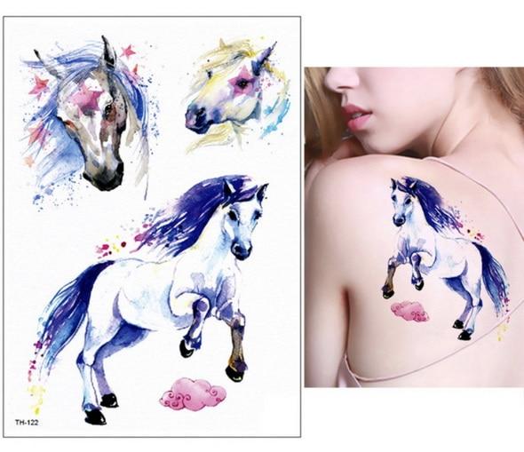 New Cartoon Blue Unicorn Fairy Tales Temporary Tattoo For Children Kids Waterproof Flash Tattoo Sticker Girl Baby Body Art Horse