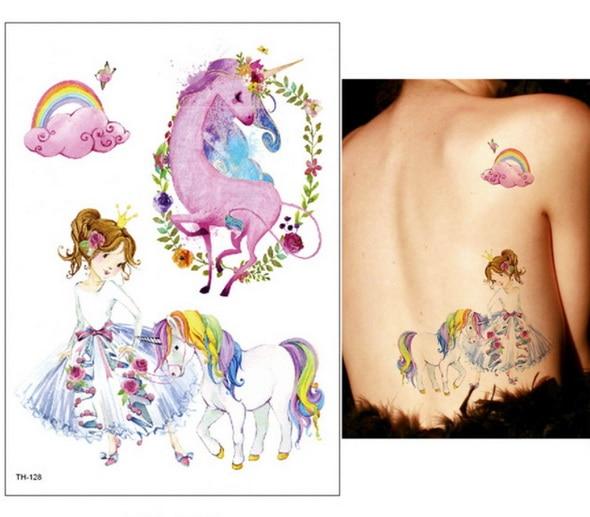 New Cartoon Blue Unicorn Fairy Tales Temporary Tattoo For Children Kids Waterproof Flash Tattoo Sticker Girl Baby Body Art Horse