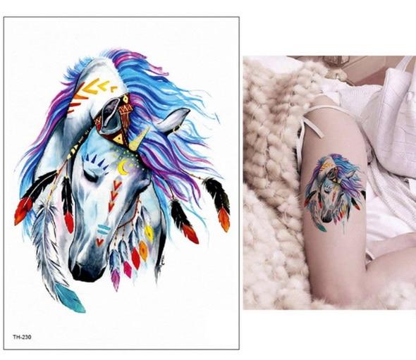 New Cartoon Blue Unicorn Fairy Tales Temporary Tattoo For Children Kids Waterproof Flash Tattoo Sticker Girl Baby Body Art Horse