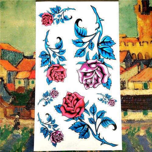 Nu-TATY Rose Chain Temporary Tattoo Body Art Arm Flash Tattoo Stickers 17*10cm Waterproof Fake Henna Painless Tattoo Sticker