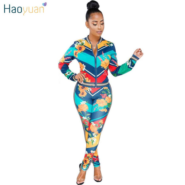 HAOYUAN Plus Size 2 Piece Outfits for Women Autumn Long Sleeve Top+Bodycon Pants Suits Casual Tracksuits Two Piece Matching Sets