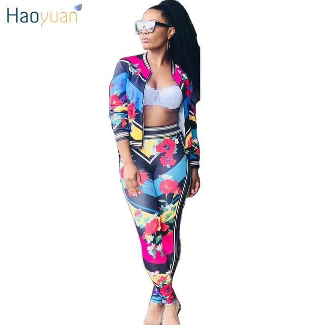 HAOYUAN Plus Size 2 Piece Outfits for Women Autumn Long Sleeve Top+Bodycon Pants Suits Casual Tracksuits Two Piece Matching Sets