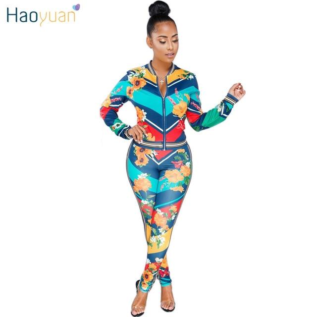 HAOYUAN Plus Size 2 Piece Outfits for Women Autumn Long Sleeve Top+Bodycon Pants Suits Casual Tracksuits Two Piece Matching Sets