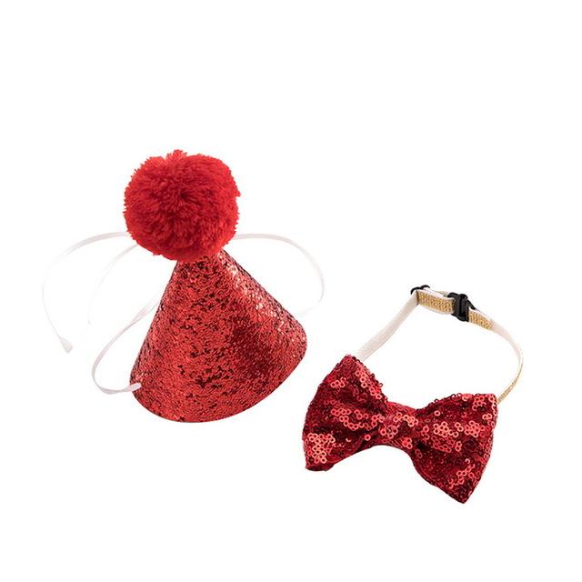 HOT Pet Dog Cat Birthday Party Hat Bowknot Cosplay Cute Bow Tie Headwear Sequin Design Cap Pets Accessories Christmas Santa Hats