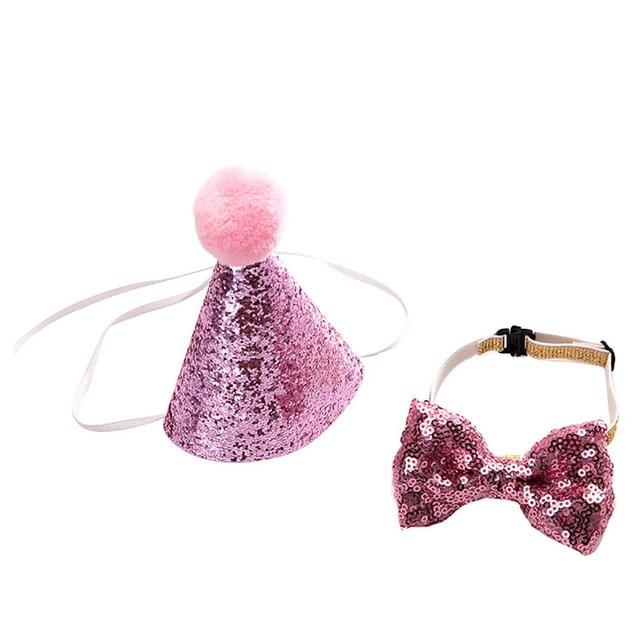 HOT Pet Dog Cat Birthday Party Hat Bowknot Cosplay Cute Bow Tie Headwear Sequin Design Cap Pets Accessories Christmas Santa Hats