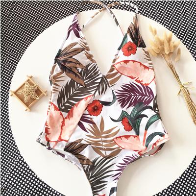 Toppick Sexy Deep V neck Swimwear Women Print Backless Bandage Cut Out Monokini Badpak One Piece Swimsuit Women bathing suit