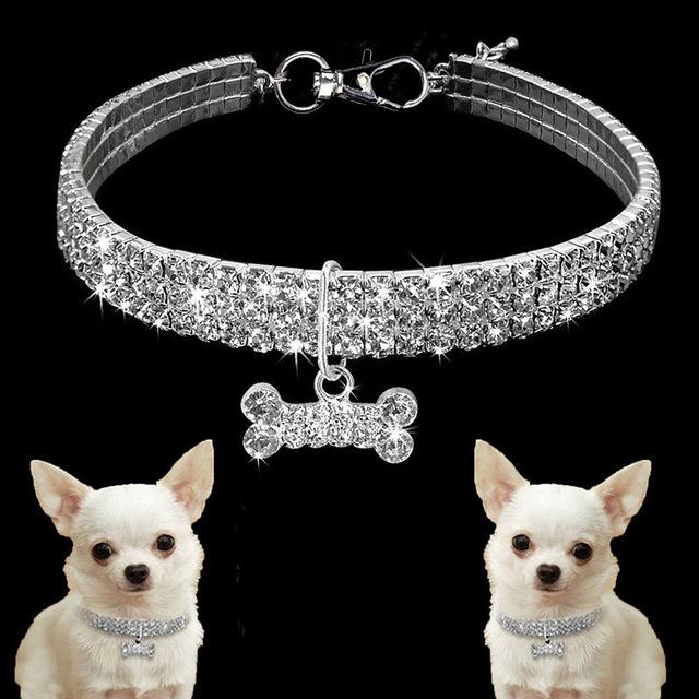 Dog Jewelry Rhinestone Necklace Pet Supplies Dog&Cat Accessories Collar Necklace Puppy Small Dogs Cat Bling Bone Pendants