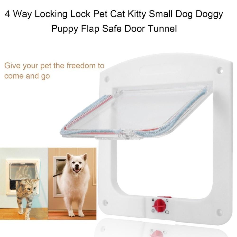 Easy to Assemble Plastic 4 Way Locking Lock Pet for Cat Kitty Small Dog Doggy Puppy Flap Safe Door Tunne