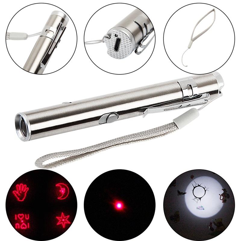 USB Stainless Steel Mini Rechargeable LED Light Multi-pattern Flashlight For Cats Training Exercise Cat Toy Gift