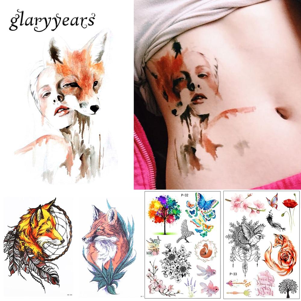 New Arrival 1 Sheet Temporary Tattoo Sticker KM-056 Flower Arm Body Art Waterproof Tattoo Beauty Fox Women Coquette Decal Design