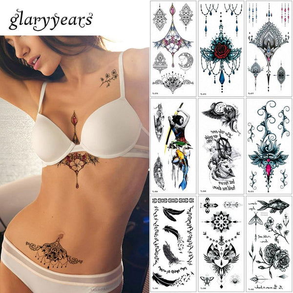 glaryyears 25 Designs 1 Sheet Women Jewelry Tattoo WST-TL Temporary Body Chest Waist Art Tattoo Sticker Cool Sexy Choker Pendant