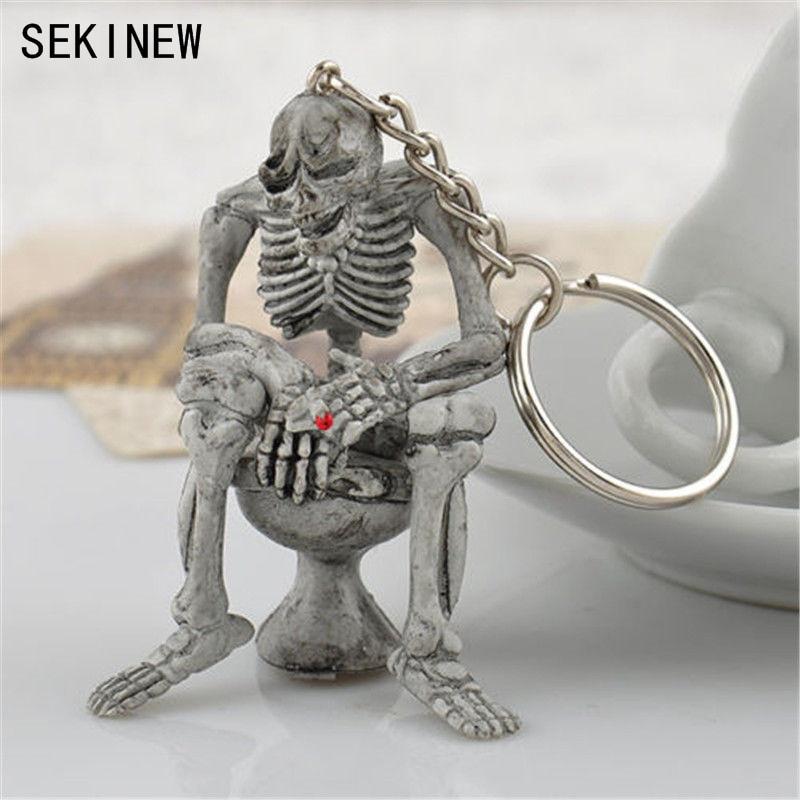 Bones frame Skull Squat Toilet Rubber Purse Bag Keyring Halloween Gift Car Ornament Accessories