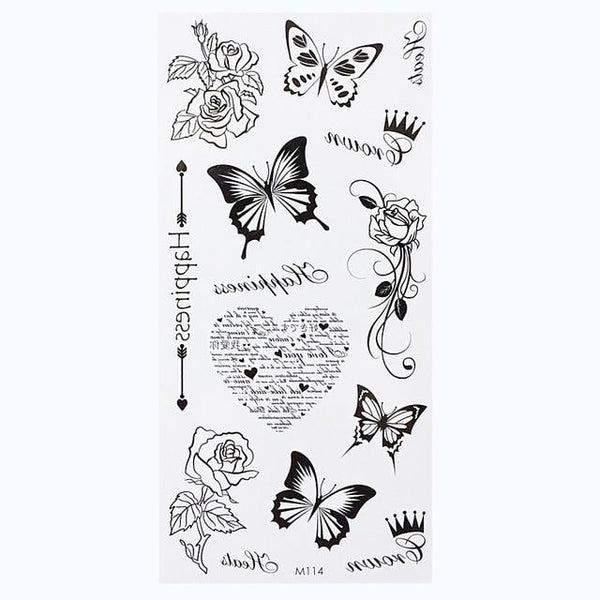 1 Sheet Temporary English Word Tattoo Stickers Black Letters Feather Body Art Tattoos Sticker Waterproof For Temporary Tattoos