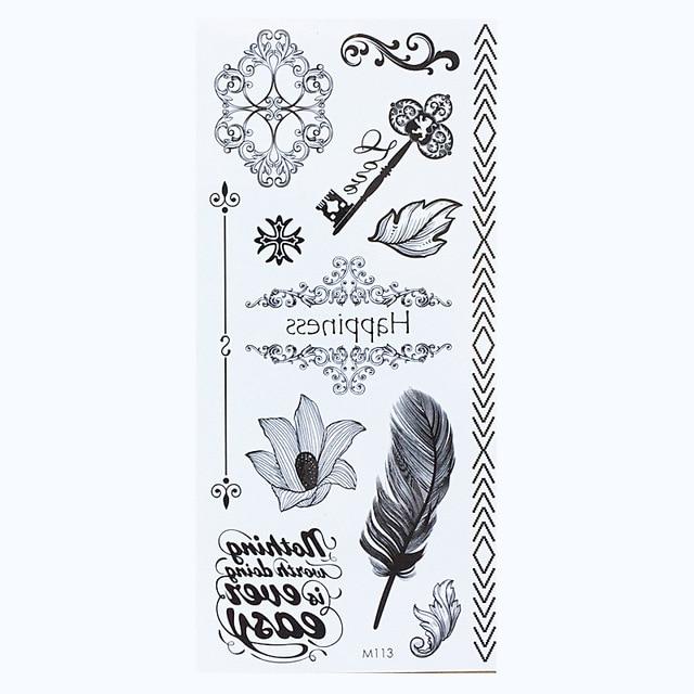 1 Sheet Temporary English Word Tattoo Stickers Black Letters Feather Body Art Tattoos Sticker Waterproof For Temporary Tattoos