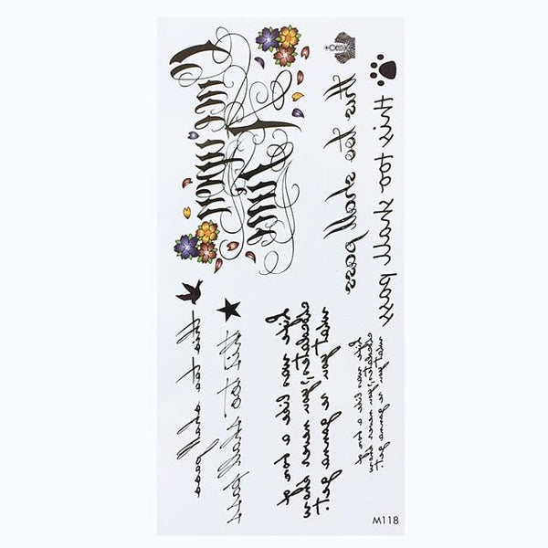 1 Sheet Temporary English Word Tattoo Stickers Black Letters Feather Body Art Tattoos Sticker Waterproof For Temporary Tattoos