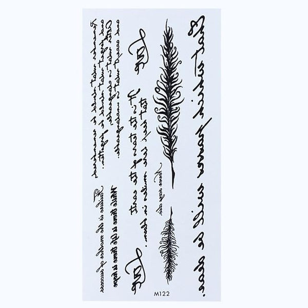 1 Sheet Temporary English Word Tattoo Stickers Black Letters Feather Body Art Tattoos Sticker Waterproof For Temporary Tattoos