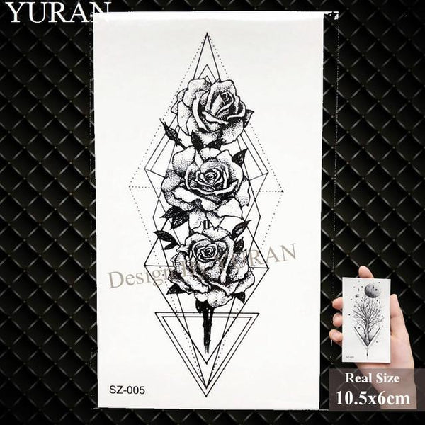 YURAN Women Sexy Arm Fake Black Tattoo Henna Mandala Flower Temporary Tattoo Girls Beauty Flora Waterproof Tatoos Indian Mehndi