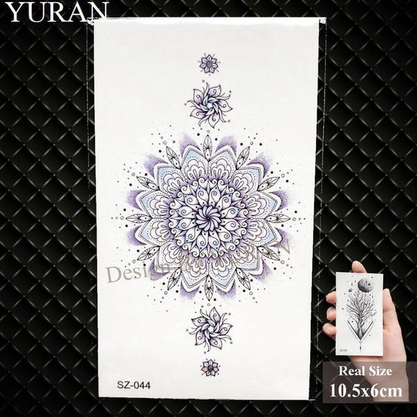 YURAN Women Sexy Arm Fake Black Tattoo Henna Mandala Flower Temporary Tattoo Girls Beauty Flora Waterproof Tatoos Indian Mehndi