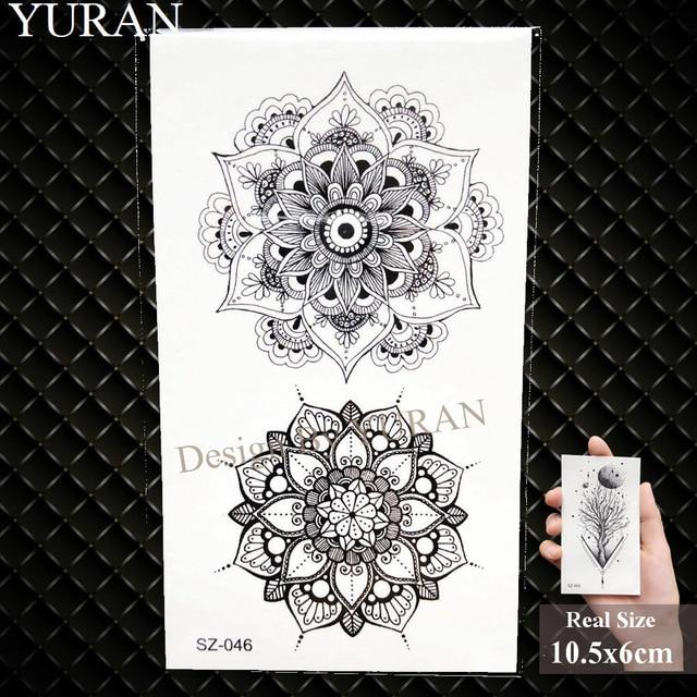 YURAN Women Sexy Arm Fake Black Tattoo Henna Mandala Flower Temporary Tattoo Girls Beauty Flora Waterproof Tatoos Indian Mehndi
