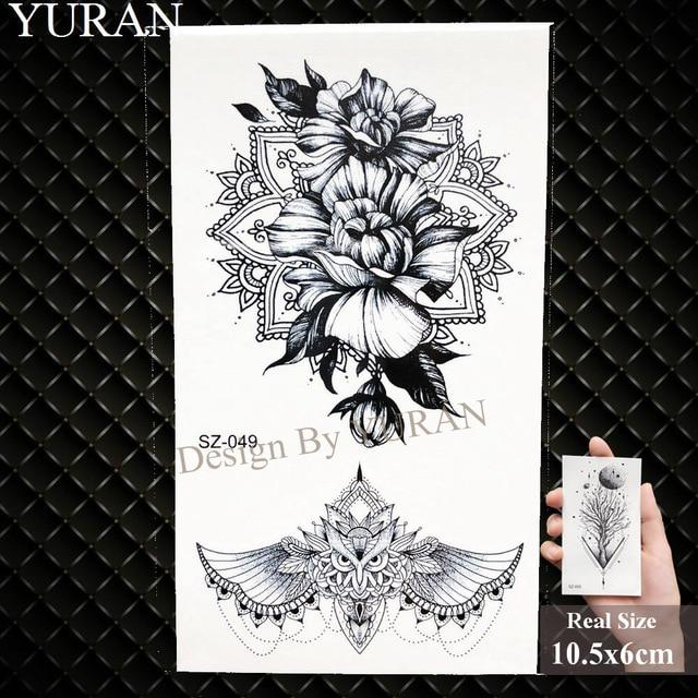 YURAN Women Sexy Arm Fake Black Tattoo Henna Mandala Flower Temporary Tattoo Girls Beauty Flora Waterproof Tatoos Indian Mehndi
