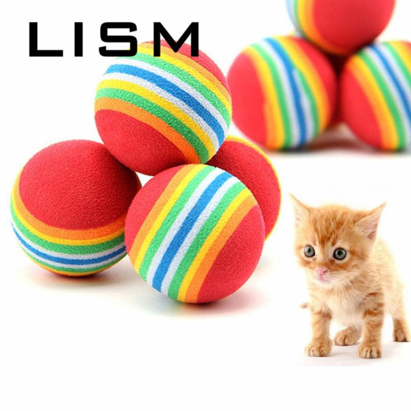 Rainbow 3.5cm 4.2cm 6.3m Cat Toy Ball Interactive Cat Toys Play Chewing Rattle Scratch EVA Ball Training Pet Dog Cat Supplies